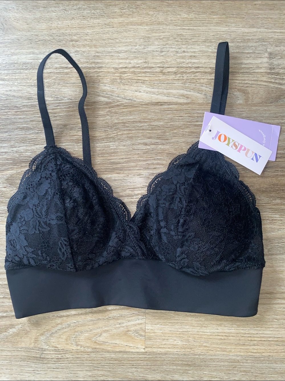 JoySpun Black Lace Bralette with Stretch Band